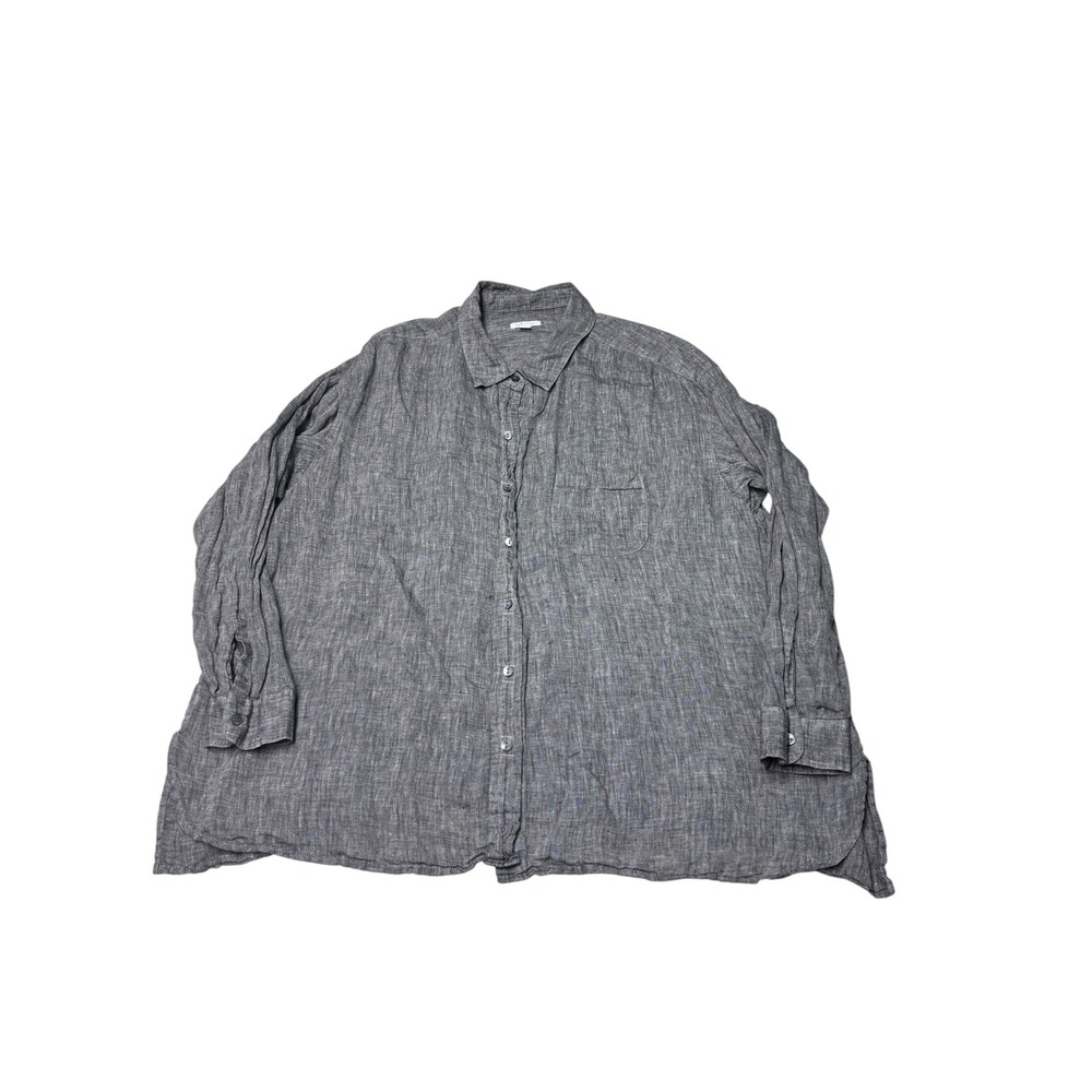 J. Jill Love Linen Gray Button Down Shirt Womens 2X Long Sleeve WTP147344
